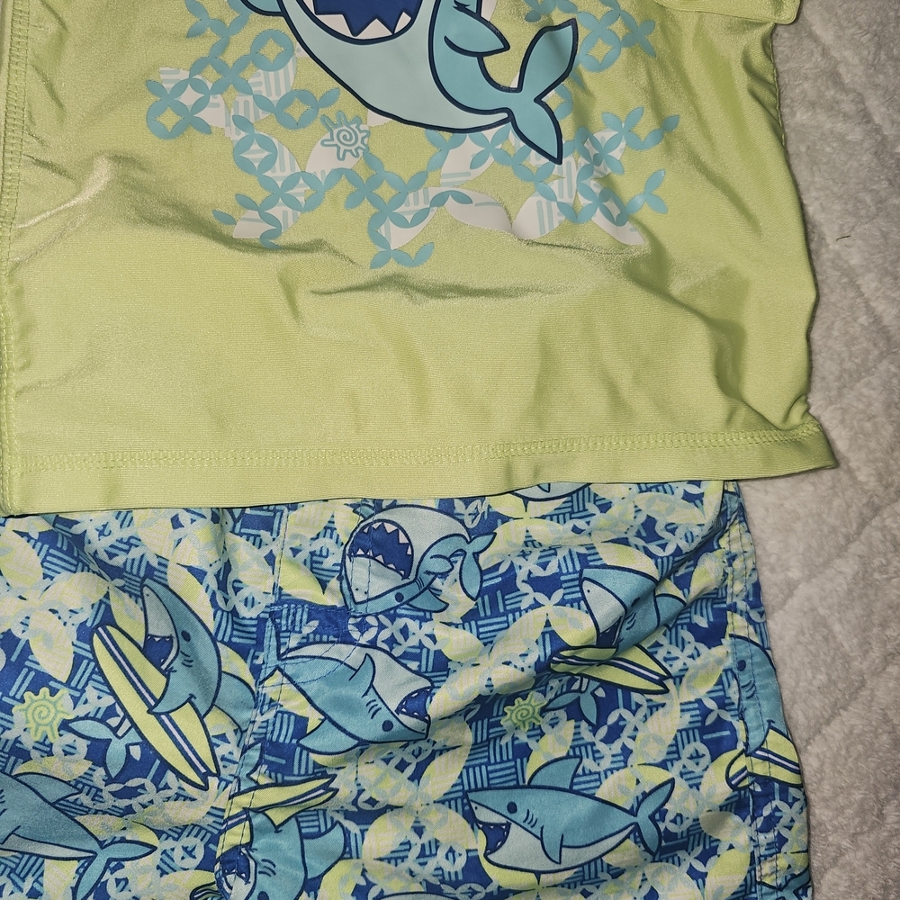 Kids Shark Print Rashguard Set - Neon Green and Blue - Picture 5 of 8